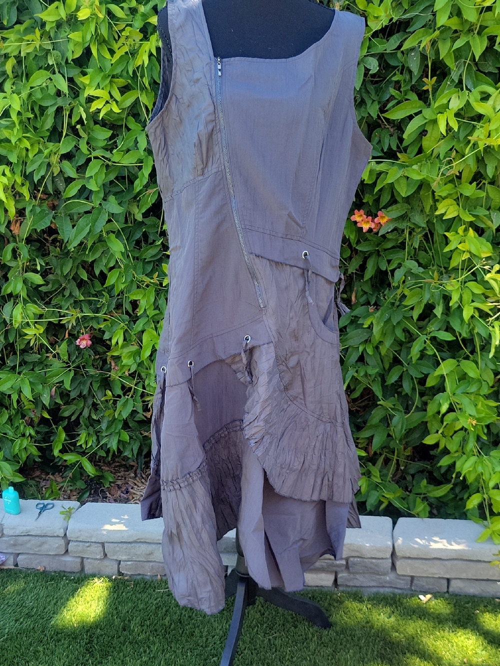 Whimsigoth Gray Ruffled Flowy Dress Steampunk Vibes..french